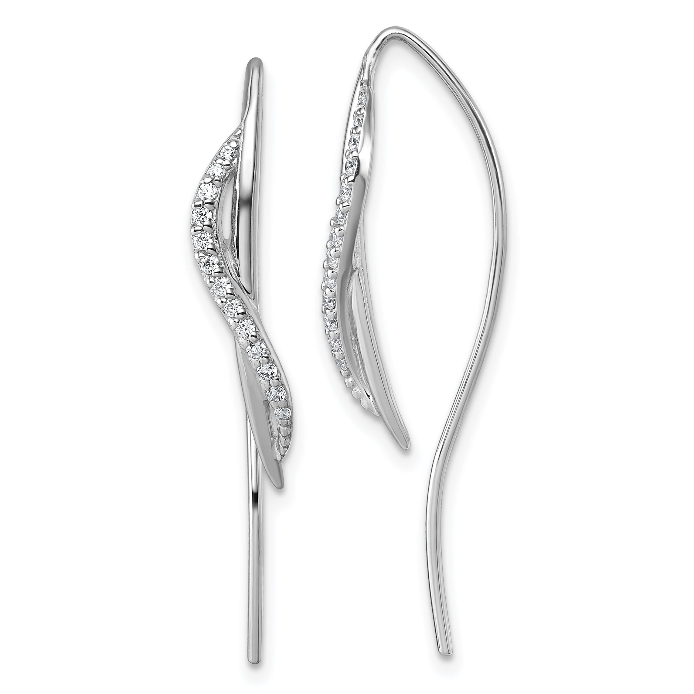 Sterling Silver Rhodium-plated CZ Swirl Polished Threader Earrings