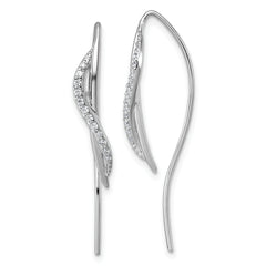 Sterling Silver Rhodium-plated CZ Swirl Polished Threader Earrings