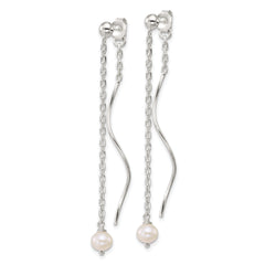 Sterling Silver Polished Fancy Freshwater Cultured Pearl on Chain and Twist Dangle Post Earrings
