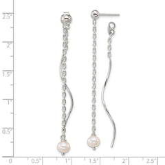 Sterling Silver Polished Fancy Freshwater Cultured Pearl on Chain and Twist Dangle Post Earrings