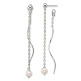 Sterling Silver Polished Fancy Freshwater Cultured Pearl on Chain and Twist Dangle Post Earrings