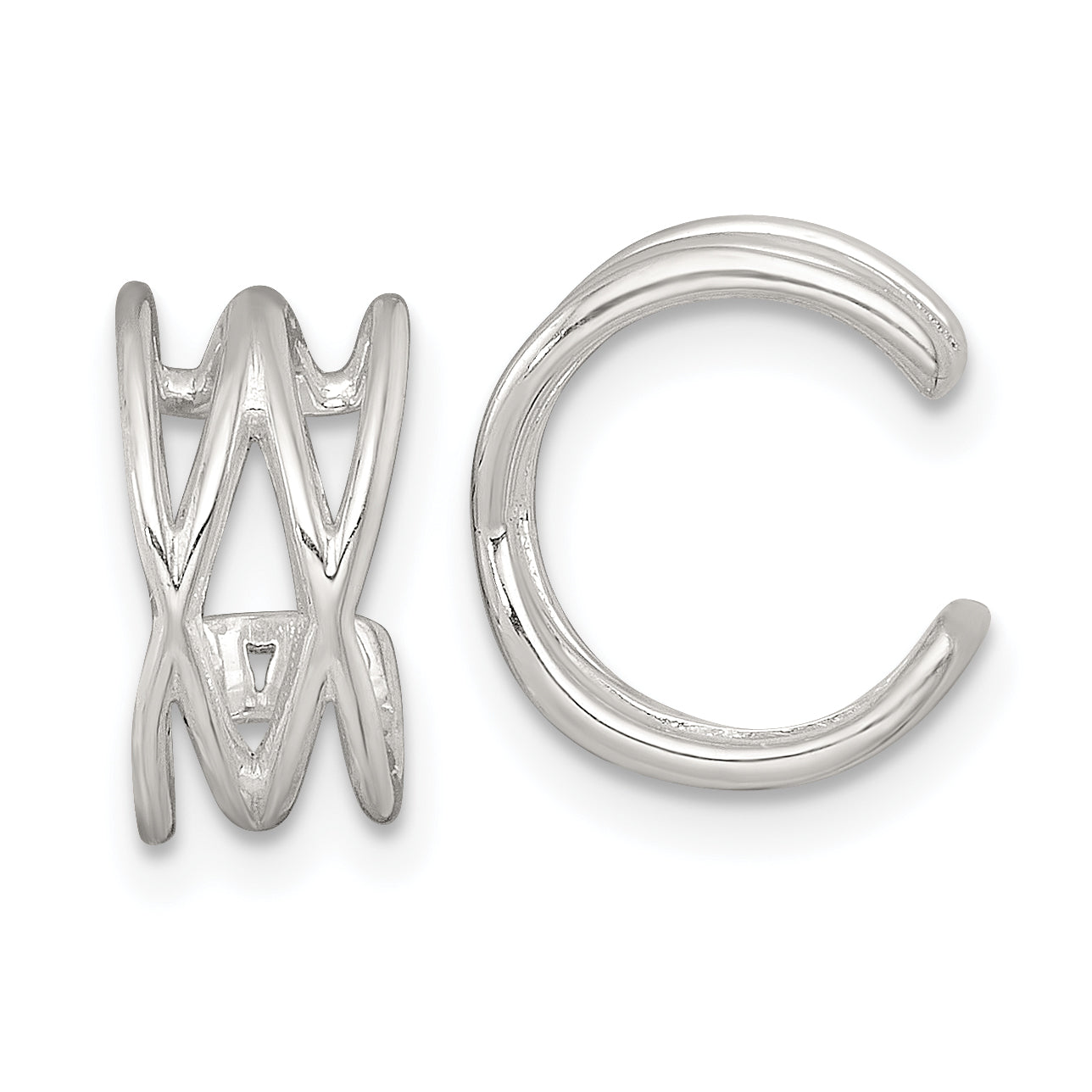 Sterling Silver Polished Double Criss Cross Pair of Ear Cuffs