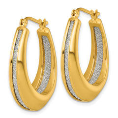 Sterling Silver Gold-tone Polished and Twisted Glitter In and Out Oval Hoop Earrings