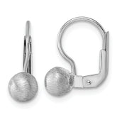 Sterling Silver Rhodium-plated Scratch Finish 5.00mm Ball Leverback Earrings