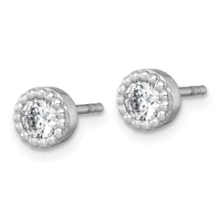 Sterling Silver Rhodium-plated Polished Beaded 6mm CZ Stud Earrings