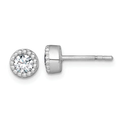 Sterling Silver Rhodium-plated Polished Beaded 6mm CZ Stud Earrings