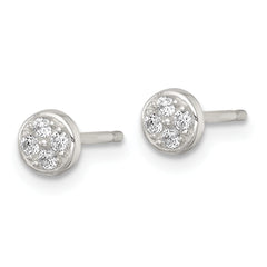 Sterling Silver Polished White CZ Cluster 5.00mm Circle Post Earrings