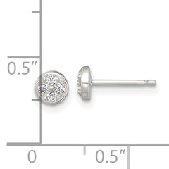 Sterling Silver Polished White CZ Cluster 5.00mm Circle Post Earrings