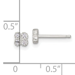 Sterling Silver Polished Textured White CZ 4.3mm Quatrefoil Post Earrings