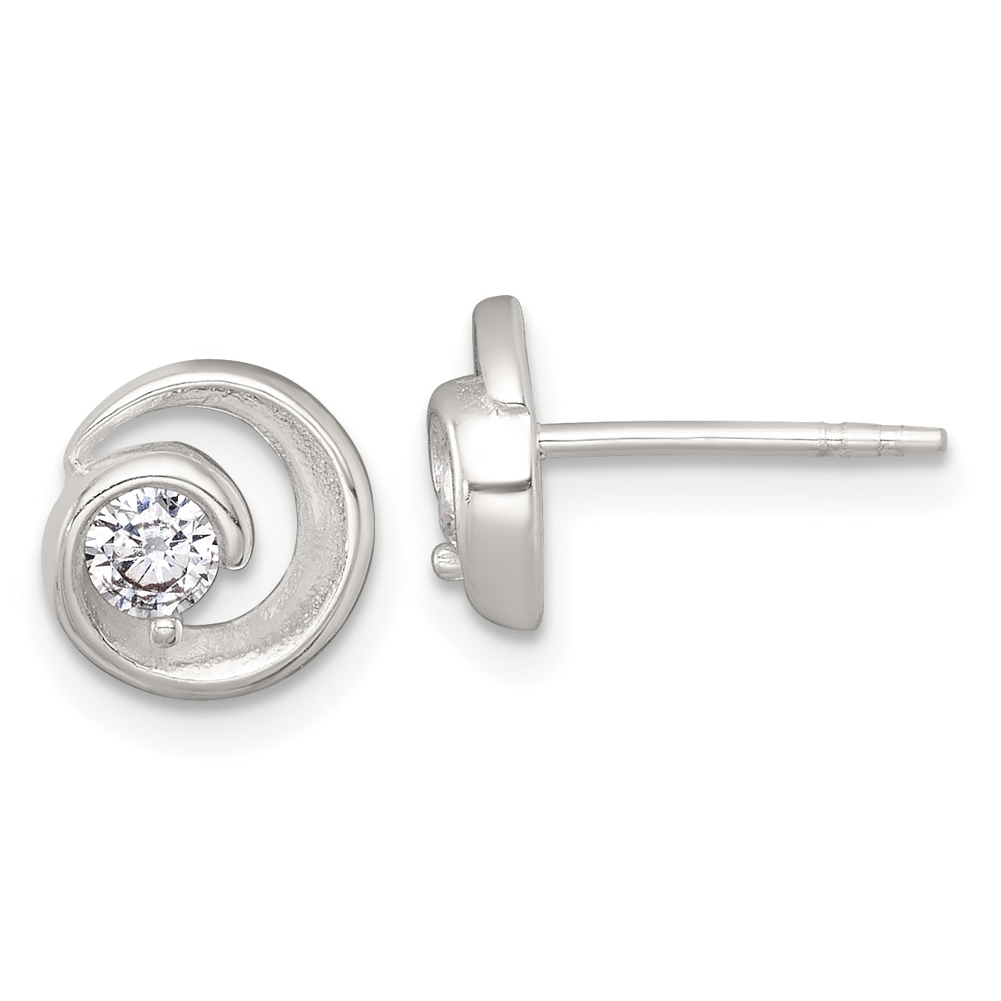 Sterling Silver Polished CZ in Circle Post Earrings