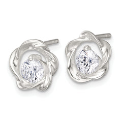 Sterling Silver Polished CZ in Twisted Circle Post Earrings