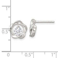 Sterling Silver Polished CZ in Twisted Circle Post Earrings