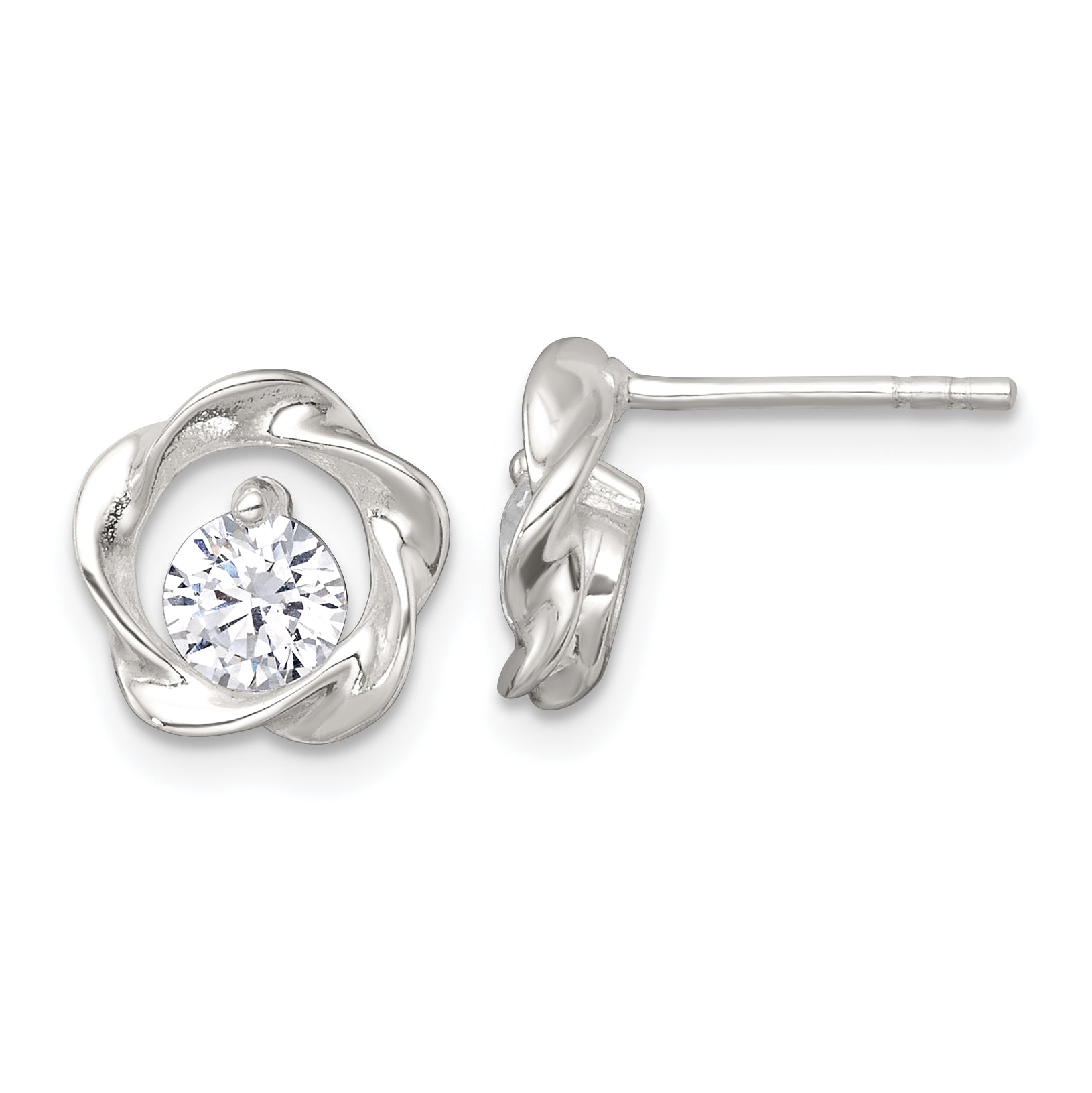 Sterling Silver Polished CZ in Twisted Circle Post Earrings