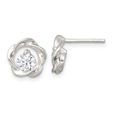 Sterling Silver Polished CZ in Twisted Circle Post Earrings