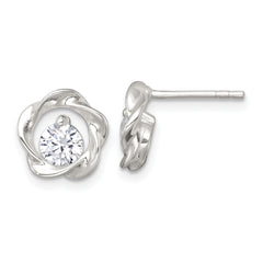 Sterling Silver Polished CZ in Twisted Circle Post Earrings