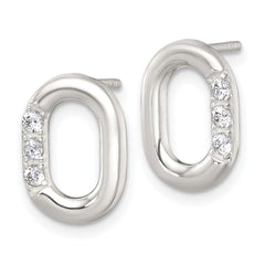 Sterling Silver Polished CZ Oval Post Earrings