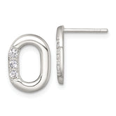 Sterling Silver Polished CZ Oval Post Earrings