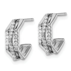 Sterling Silver Rhodium-plated CZ 3-Row Polished J-Hoop Post Earrings