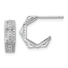 Sterling Silver Rhodium-plated CZ 3-Row Polished J-Hoop Post Earrings