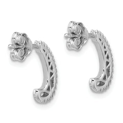 Sterling Silver Rhodium-plated CZ Polished J-Hoop Post Earrings