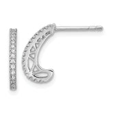 Sterling Silver Rhodium-plated CZ Polished J-Hoop Post Earrings