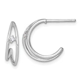 Sterling Silver Rhodium-plated Polished CZ Post C-Hoop Earrings