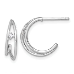 Sterling Silver Rhodium-plated Polished CZ Post C-Hoop Earrings