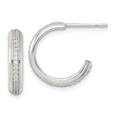 Sterling Silver Polished 16x3.5mm CZ Post C-Hoop Earrings