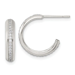 Sterling Silver Polished 16x3.5mm CZ Post C-Hoop Earrings