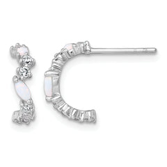 Sterling Silver Rhodium-plated Polished CZ and Lab Created Opal Post C-Hoop Earrings