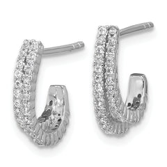 Sterling Silver Rhodium-plated CZ Polished Double Row J-Hoop Post Earrings