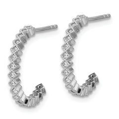 Sterling Silver Rhodium-plated CZ Polished J-Hoop Post Earrings