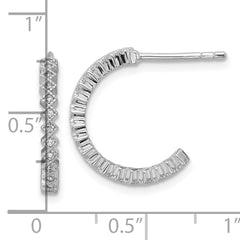 Sterling Silver Rhodium-plated CZ Polished J-Hoop Post Earrings