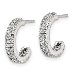 Sterling Silver Polished 3.2mm 2-Row CZ Post C-Hoop Earrings
