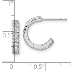 Sterling Silver Polished 3.2mm 2-Row CZ Post C-Hoop Earrings