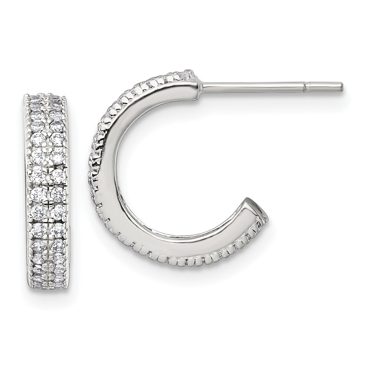 Sterling Silver Polished 3.2mm 2-Row CZ Post C-Hoop Earrings
