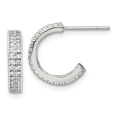 Sterling Silver Polished 3.2mm 2-Row CZ Post C-Hoop Earrings