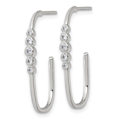 Sterling Silver Polished Bezel Set CZ Post J-Hoop Earrings