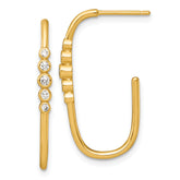 Sterling Silver Gold-tone Polished Bezel Set CZ Post J-Hoop Earrings