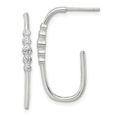 Sterling Silver Polished Bezel Set CZ Post J-Hoop Earrings