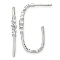 Sterling Silver Polished Bezel Set CZ Post J-Hoop Earrings