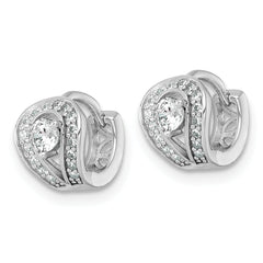 Sterling Silver Rhodium-plated Polished CZ Halo Hinged Hoop Earrings