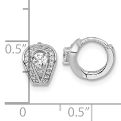 Sterling Silver Rhodium-plated Polished CZ Halo Hinged Hoop Earrings