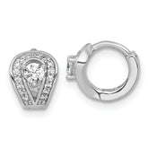 Sterling Silver Rhodium-plated Polished CZ Halo Hinged Hoop Earrings