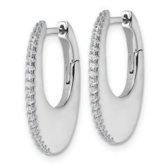 Sterling Silver Rhodium-plated CZ Polished Oval Hinged Hoop Earrings