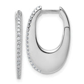 Sterling Silver Rhodium-plated CZ Polished Oval Hinged Hoop Earrings