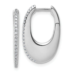 Sterling Silver Rhodium-plated CZ Polished Oval Hinged Hoop Earrings