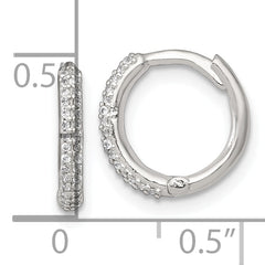 Sterling Silver Polished CZ 12mm Hinged Round Hoop Earrings