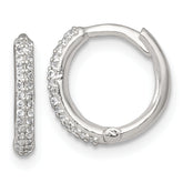 Sterling Silver Polished CZ 12mm Hinged Round Hoop Earrings