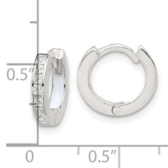 Sterling Silver Polished CZ and White Enamel In and Out 13mm Hinged Round Hoop Earrings